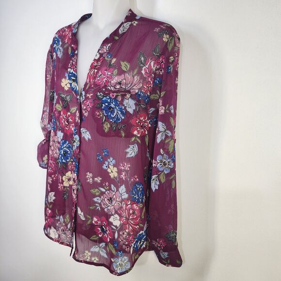 Kut from the kloth Shirt Women's Small Petite Jasmine Chiffon Button-Up Floral - Picture 5 of 11